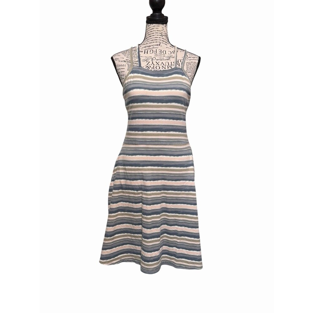 Pact Swell Striped Strappy fit & flare dress organic cotton built-in bra sz Med